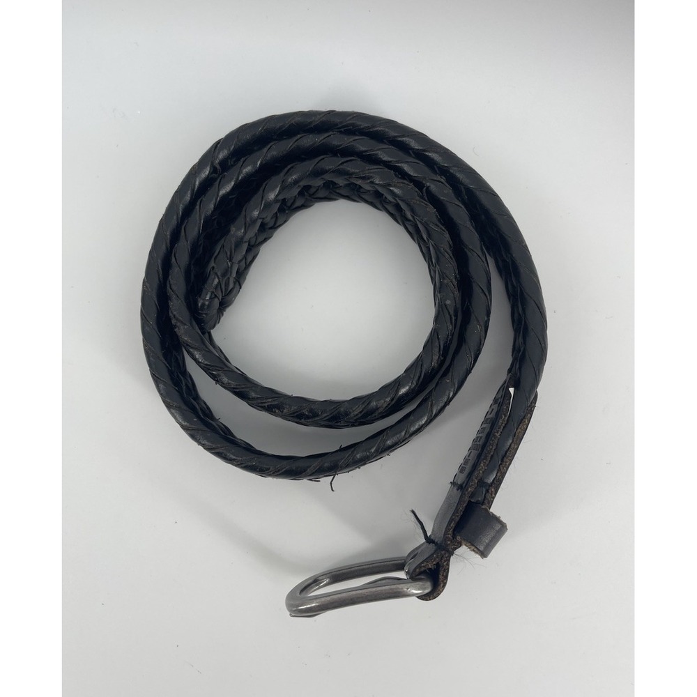 Girls Black Braided Leather Belt Size M Youth Woven Casual Silver Buckle - Picture 2 of 7